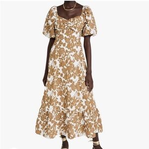 English Factory Tan and White Floral Midi Dress